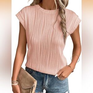 EVALESS | Elegant Pink Women's Textured Crew Neck Top